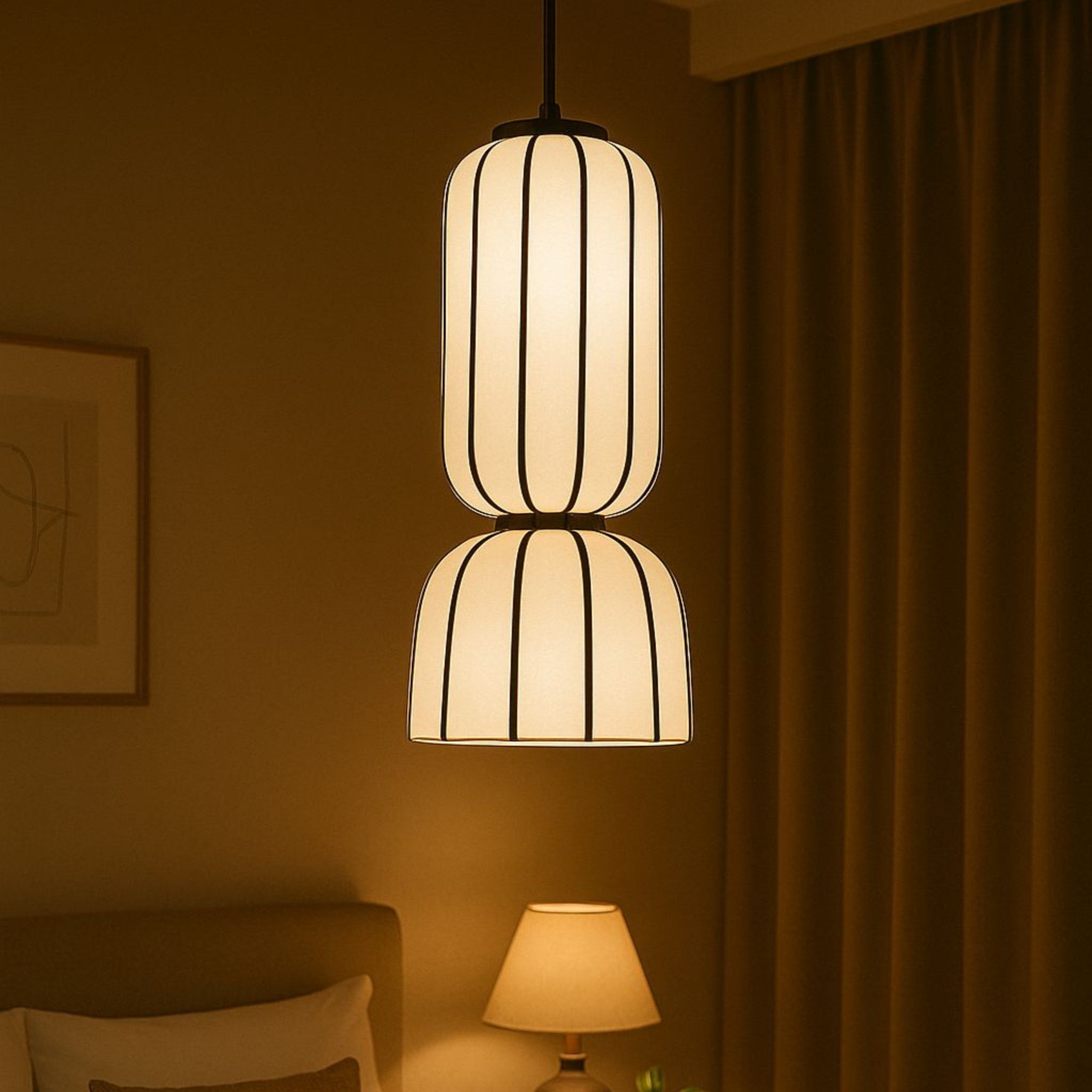 White Fabric Japanese Style Pendant Lamp | Living Room, Bedroom, Hotel, Residential Space LP-90